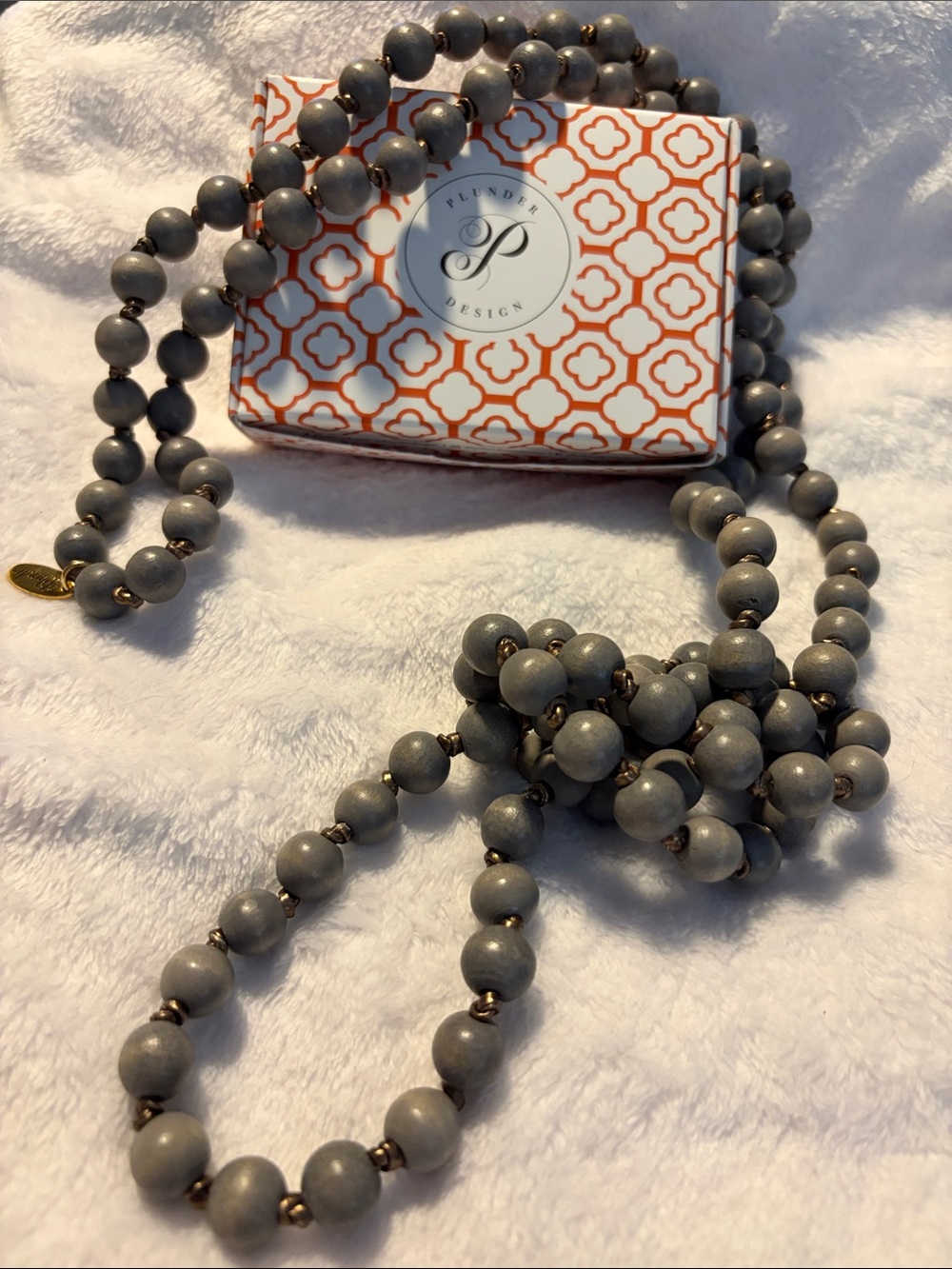 Plunder Gray Beaded Knot Lariat Necklace
